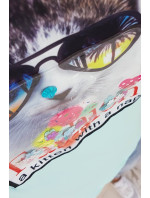 Halenka s 3D grafikou kočky v mátové barvě