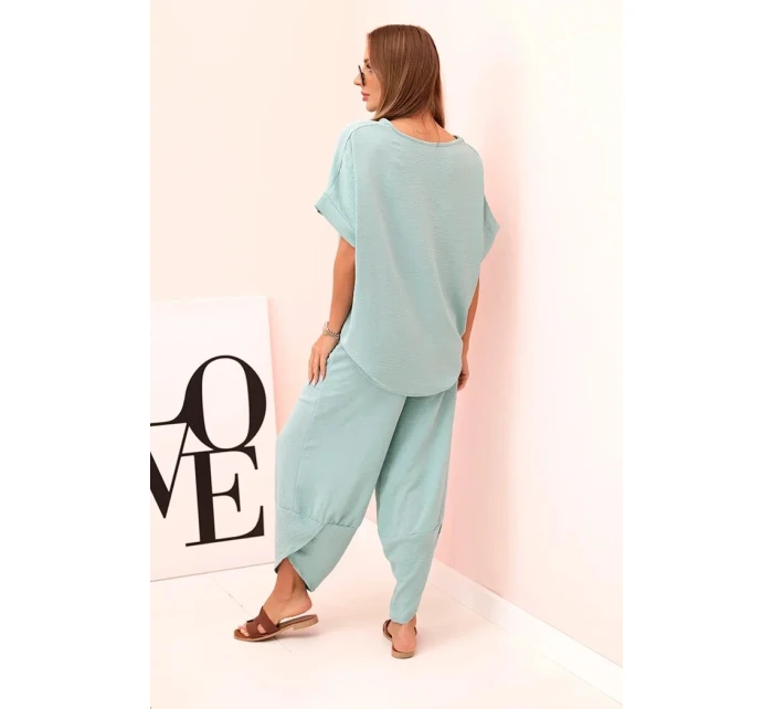 Komplet z viskózy halenka + kalhoty tmavá máta Komplet z viskózy halenka + kalhoty tmavá máta