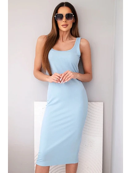 Dámské viskózové žebrované šaty na ramínkách modrá Dámské viskózové žebrované šaty na ramínkách modrá