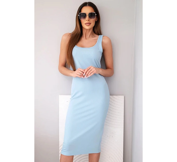 Dámské viskózové žebrované šaty na ramínkách modrá Dámské viskózové žebrované šaty na ramínkách modrá