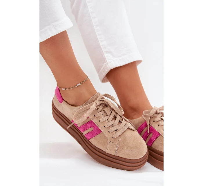 Dámské tenisky na platformě z přírodní semiš béžovo-růžové Eldira Dámské tenisky na platformě z přírodní semiš béžovo-růžové Eldira