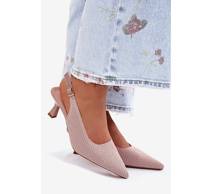 Materiálové sandály na podpatku Špinavě růžové model 22122558 - Boto