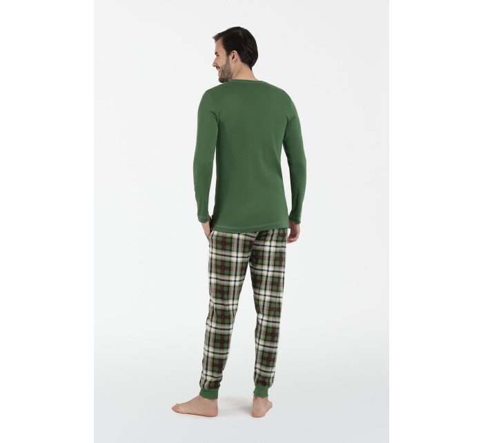 Pánské pyžamo Seward s dlouhým rukávem, dlouhé kalhoty - zelená/potisk