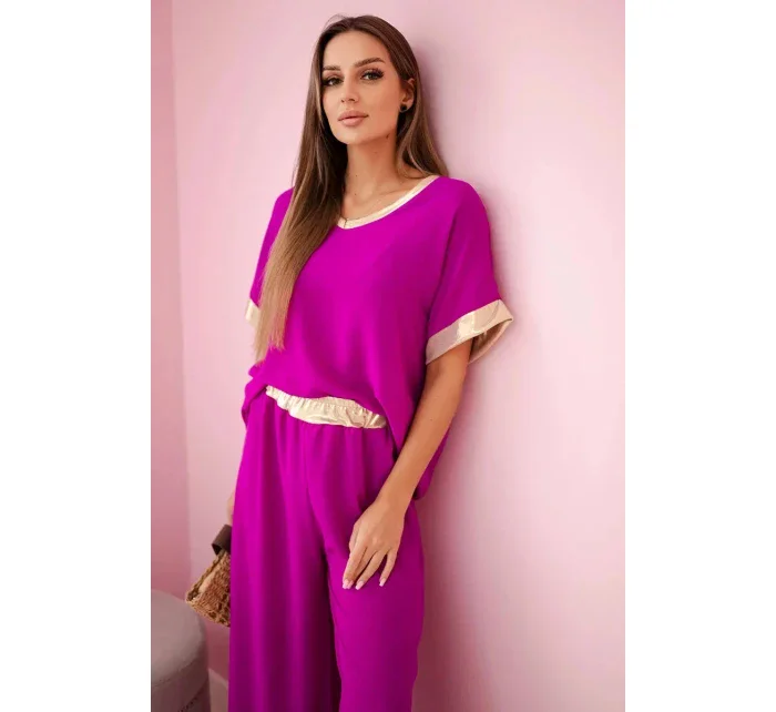 Viskózový komplet se zlatým lemováním tmavě fialová