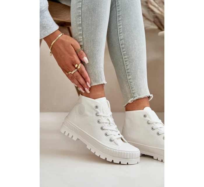 Dámské Tenisky S Kotníkovou Šněrovací Big Star OO274009 Bílé Dámské Tenisky S Kotníkovou Šněrovací Big Star OO274009 Bílé