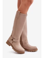 Kožené dámské kozačky nad kolena béžové Lewski 3615