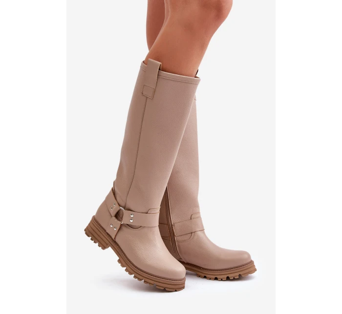 Kožené dámské kozačky nad kolena béžové Lewski 3615