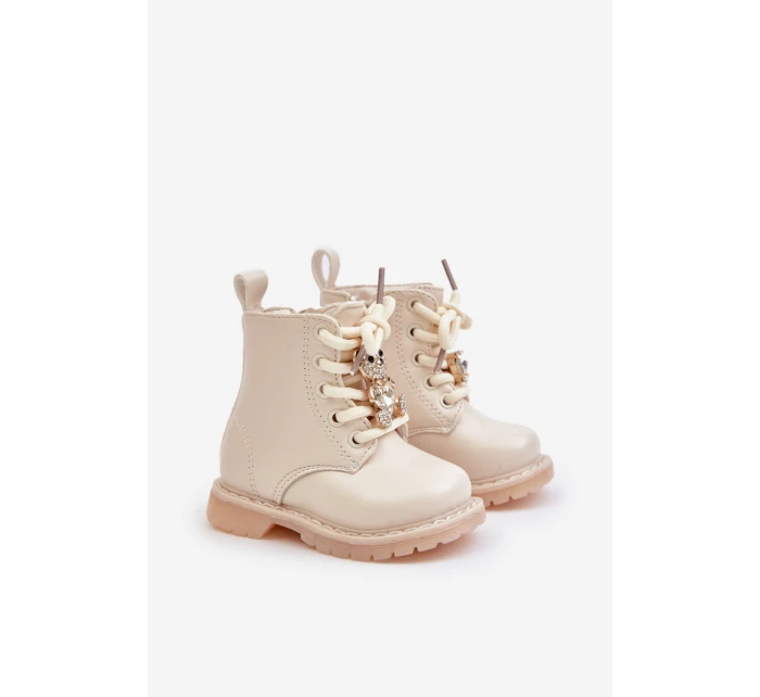 Zateplené dětské boty s medvídkem na zip béžové model 21678623 - Boto Zateplené dětské boty s medvídkem na zip béžové model 21678623 - Boto