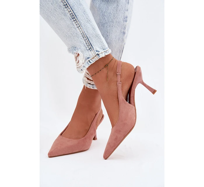 Dámské sandály na podpatku z imitace semiše Růžové Saria