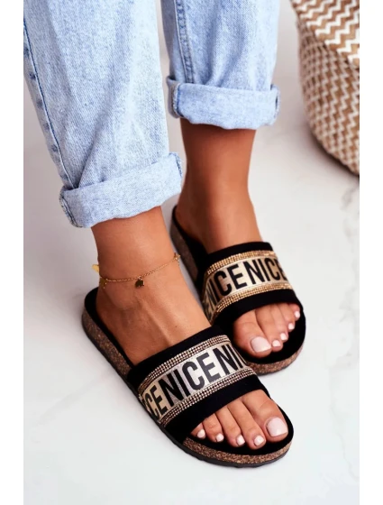 Nazouváky Na Korkové Podrážce Se Zirkony Černé-Zlaté Be Nice Nazouváky Na Korkové Podrážce Se Zirkony Černé-Zlaté Be Nice