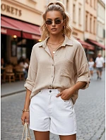 Dámská oversize košile z mušelínové bavlny, béžová, FashionStreet DY0487