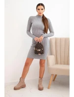 Dámská viskózová pruhovaná šaty s dlouhým rukávem a stojáčkem šedá