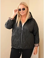Dámská bunda Plus Size s kapucí a leopardím zakončením černá Dámská bunda Plus Size s kapucí a leopardím zakončením černá