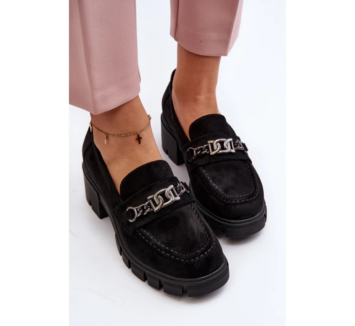 Mokasíny na masivním podpatku černé model 21648089 - VINCEZA