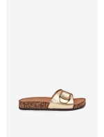 Dámské pantofle na korkové platformě se sponou zlaté model 21704235 - Boto