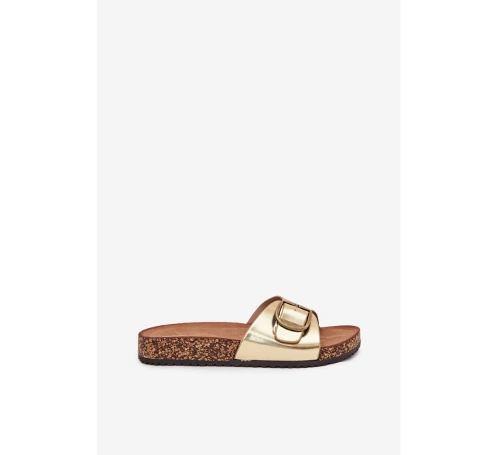 Dámské pantofle na korkové platformě se sponou zlaté model 21704235 - Boto