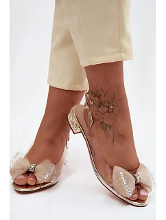 Průhledné Sandály s Krystaly a Síťovanou Mašlí D&A MR61-9004 Zlaté