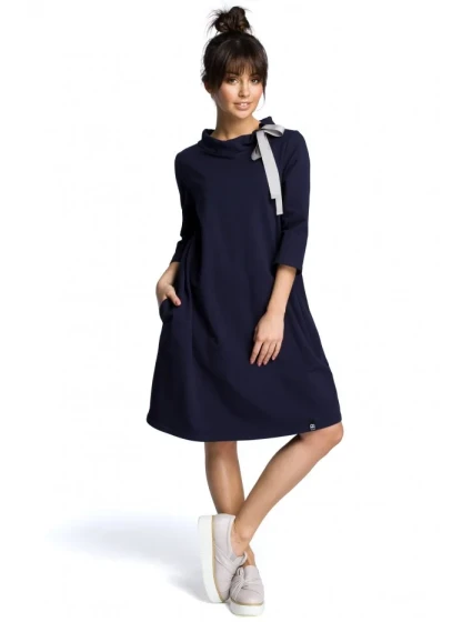 B070 Oversized šaty s páskem na zavázání - tmavě modré