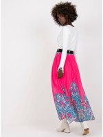 Růžová maxi plisovaná sukně s potiskem