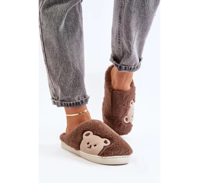 Dámské Chlupaté Pantofle S Medvídkem Hnědé Fiorinella