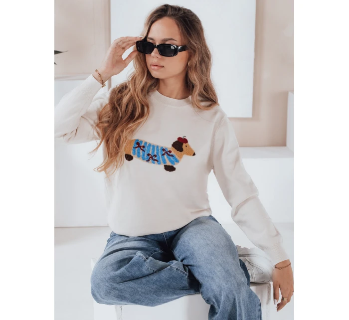 Dámský svetr CHICPAWS cream cream dog applique FashionStreet MY2542