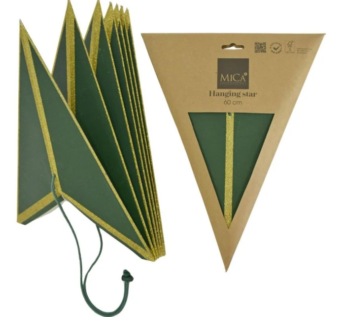FSC Závěsná papírová dekorace STAR 18x60CM ZELENÁ 7 RÁMEČKŮ MICA