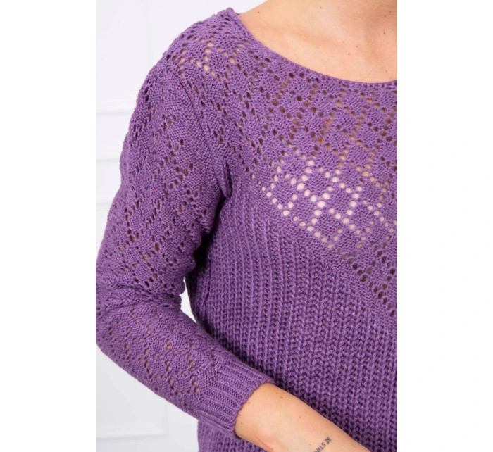 Svetr s ažurovým zdobením fialový Svetr s ažurovým zdobením fialový