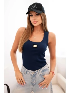 Dámská pruhovaná tílko s ozdobnou nášivkou modrá