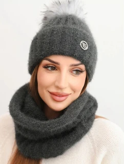 Dámský zimní komplet s bambulí a nákrčníkem grafitový