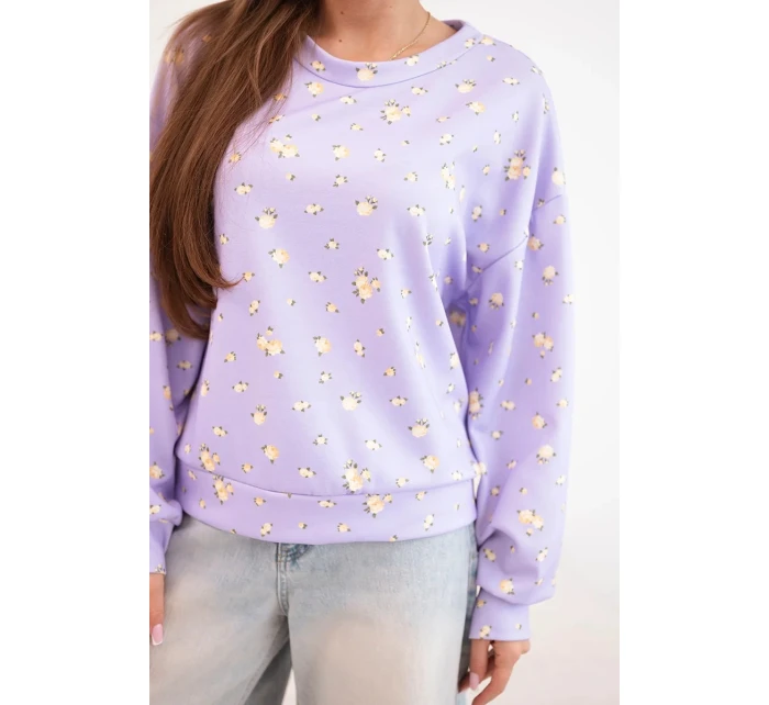 Dámská viskózová mikina s dlouhým rukávem v drobných květinách fialová