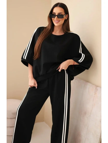 Dámský viskózový komplet máslový s širokými nohavicemi a volnou blůzou černý Dámský viskózový komplet máslový s širokými nohavicemi a volnou blůzou černý