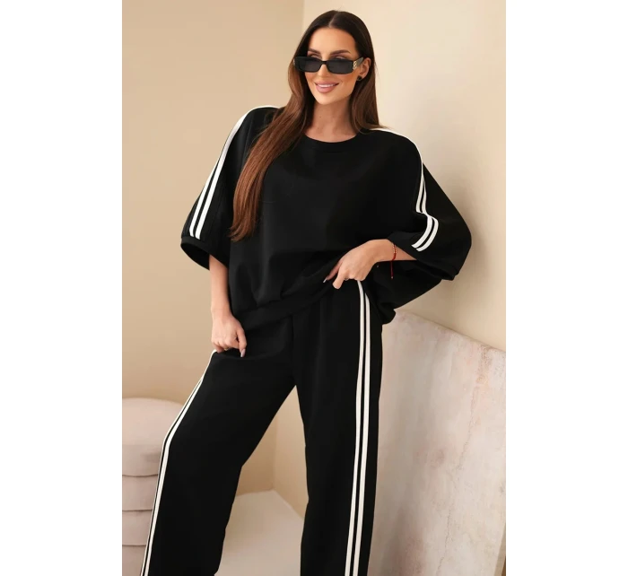 Dámský viskózový komplet máslový s širokými nohavicemi a volnou blůzou černý Dámský viskózový komplet máslový s širokými nohavicemi a volnou blůzou černý