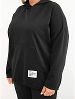 Dámská mikina Plus Size z viskózy s kapucí a klokánkou kapsou černá Dámská mikina Plus Size z viskózy s kapucí a klokánkou kapsou černá