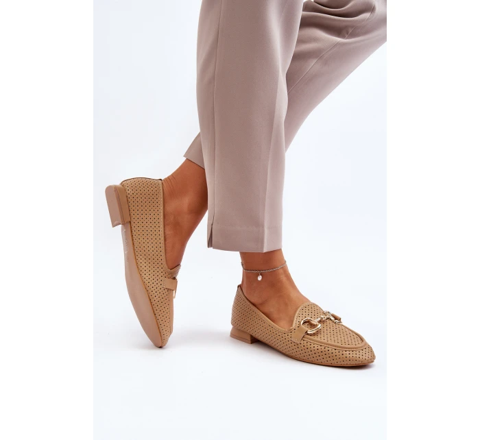 Dámské mokasíny na ploché podrážce s ozdobou Camel model 21650946 - Boto Dámské mokasíny na ploché podrážce s ozdobou Camel model 21650946 - Boto