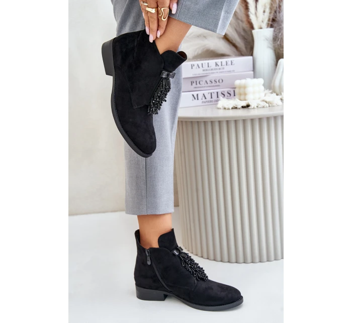 Zateplené Nízké Boty S Dekorací Na Zip Černé S.Barski HY42-715