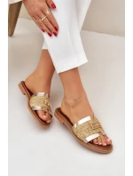 Kožené pantofle s ozdobným detailem a pletením Zazoo 40426 zlaté Kožené pantofle s ozdobným detailem a pletením Zazoo 40426 zlaté