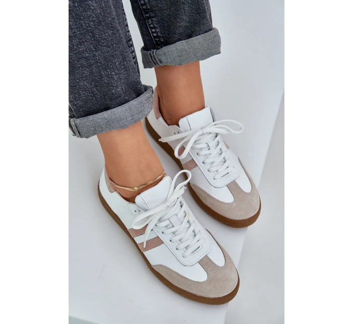 model 21684277 Kožené Nízké Sneakersy Dámské Béžové - Zazoo