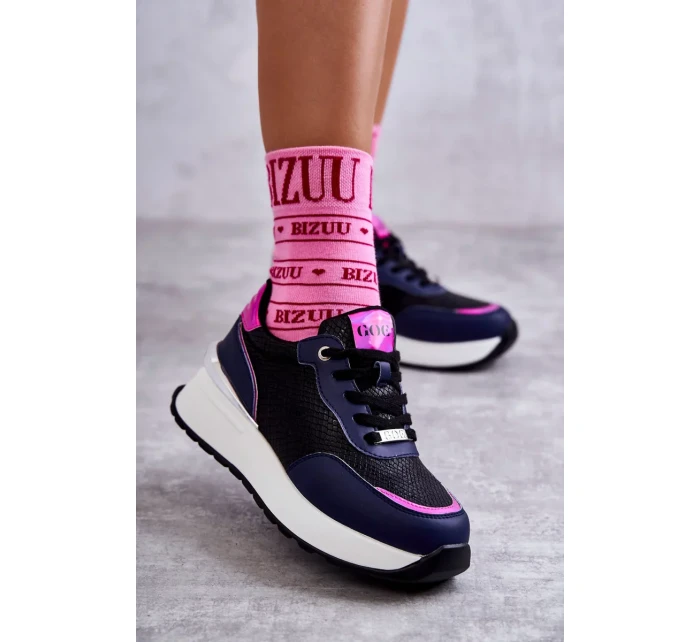 Dámská sportovní obuv na klínku GOE černé a Námořnická modrá Dámská sportovní obuv na klínku GOE černé a Námořnická modrá