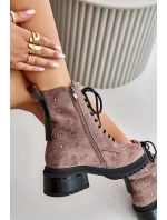 Zdobené Kotníkové Boty Workery Dámské Zateplené D&A Taupe Zdobené Kotníkové Boty Workery Dámské Zateplené D&A Taupe