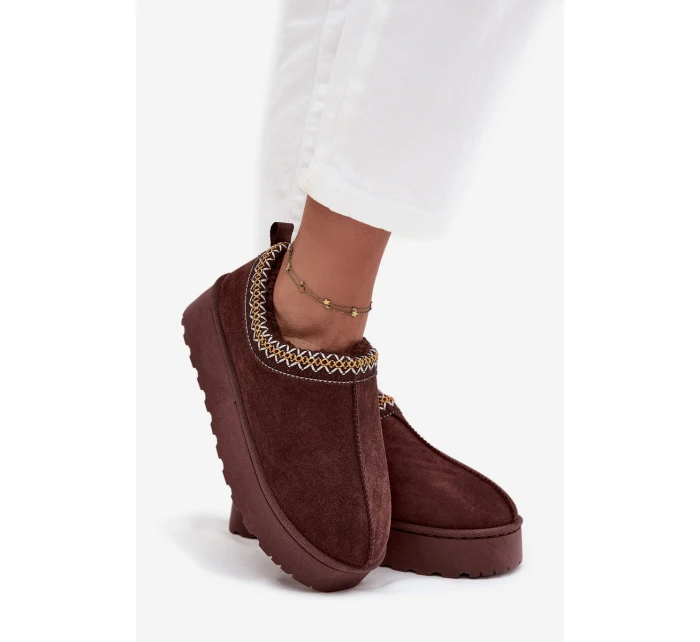 Dámské nízké sněhule Taliah na platformě s vyšíváním – čokoládové Dámské nízké sněhule Taliah na platformě s vyšíváním – čokoládové