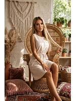 296-17 VICTORIA Trapézové šaty bez rukávů s páskem - béžové