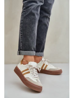 Zazoo N1068S6 Kožené Nízké Sneakersy Dámské Na Platformě Béžové