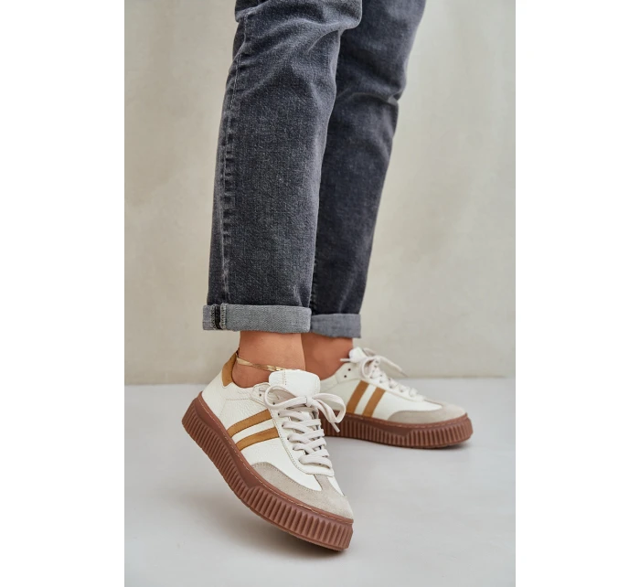 Zazoo N1068S6 Kožené Nízké Sneakersy Dámské Na Platformě Béžové