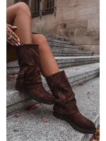 Dámské kozačky s svrškem do  s přezkou hnědé model 21715252 - Boto