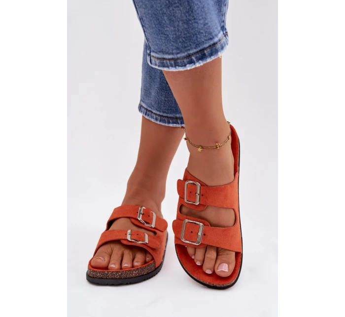 Dámské pantofle oranžové s přezkami model 21908441 - Boto