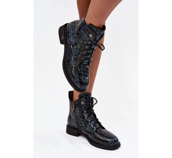 Lakované dámské botky z pravé kůže D&A – tmavě modré Lakované dámské botky z pravé kůže D&A – tmavě modré