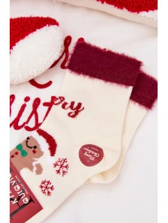 Dětské vánoční ponožky s motivem perníku, chlupem a vlnou alpaky – ecru