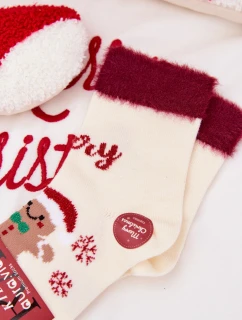 Dětské vánoční ponožky s motivem perníku, chlupem a vlnou alpaky – ecru