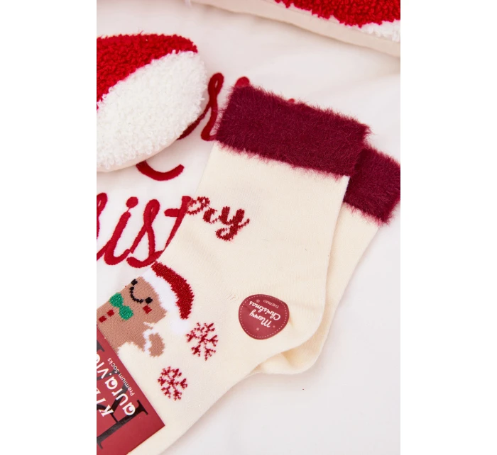 Dětské vánoční ponožky s motivem perníku, chlupem a vlnou alpaky – ecru