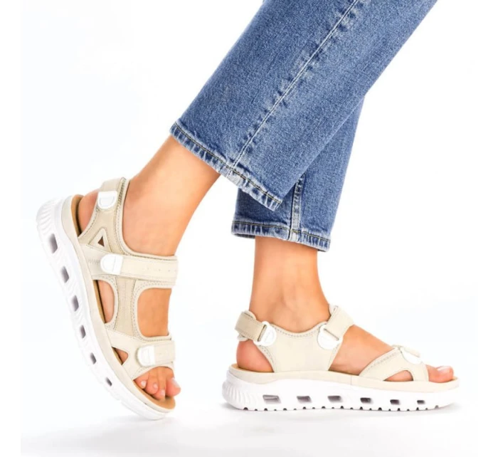 Pohodlné sandály na suchý zip Rieker W RKR691 beige